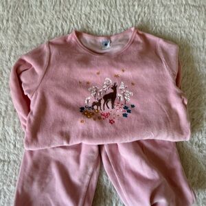 Petit Bateau Pink Pajama Set with Deer Motif
